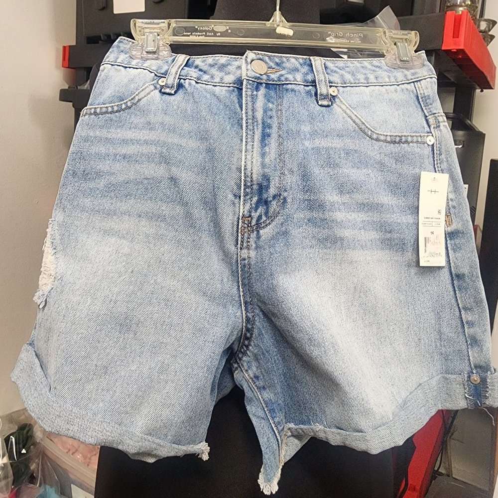 Habitual Kid Cuffed Lt. Stone Denim Distressed High Waist Shorts 16 (girls) NWT